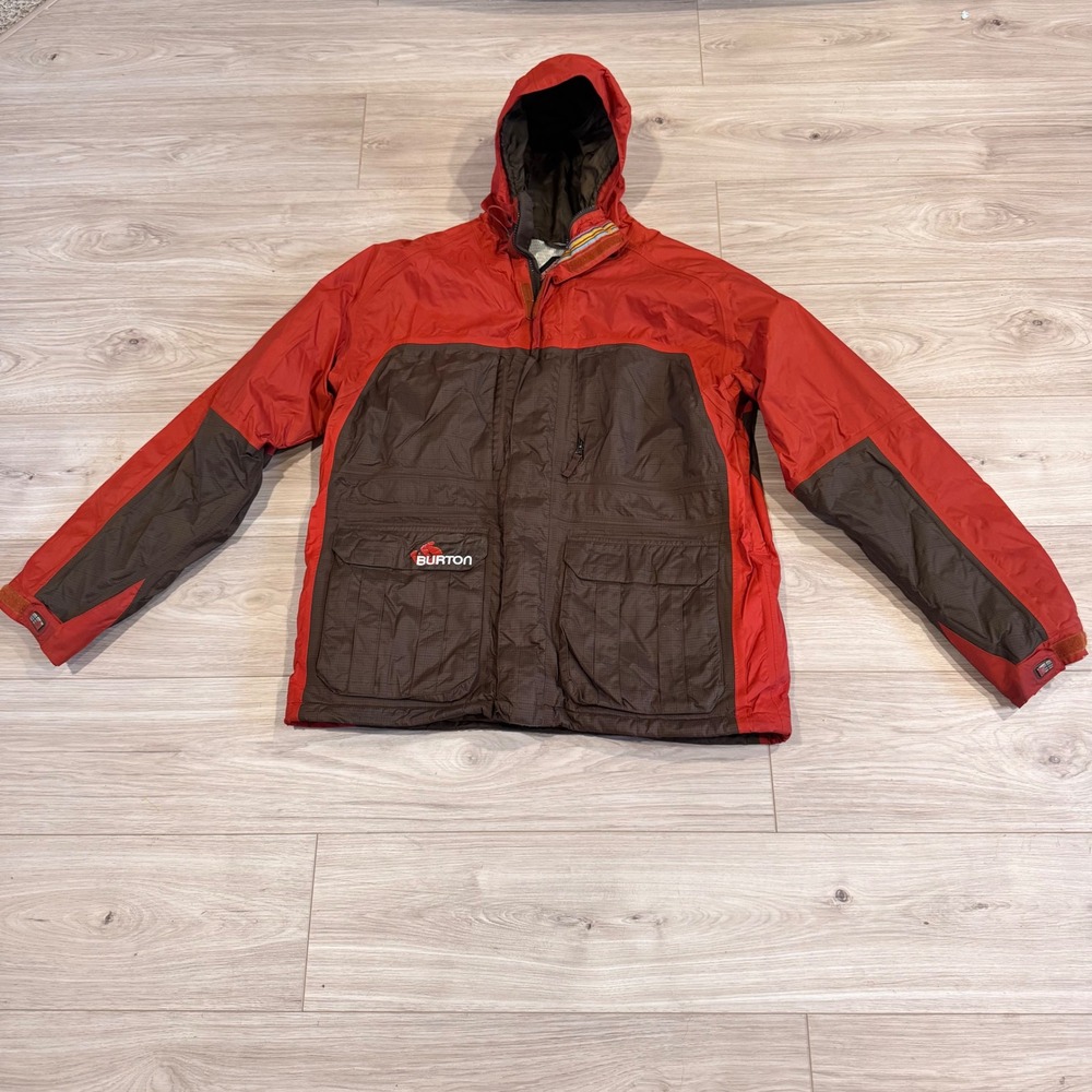 Burton VINTAGE Men's L Red Brown Ski Snowboard Jacket HoodedWaterproof Insulate